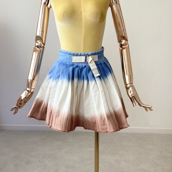 Agua Bendita Dresses & Skirts - Agua Bendita Blue, White & Brown Dip-Dye Pleated Mini Skirt SZ XS